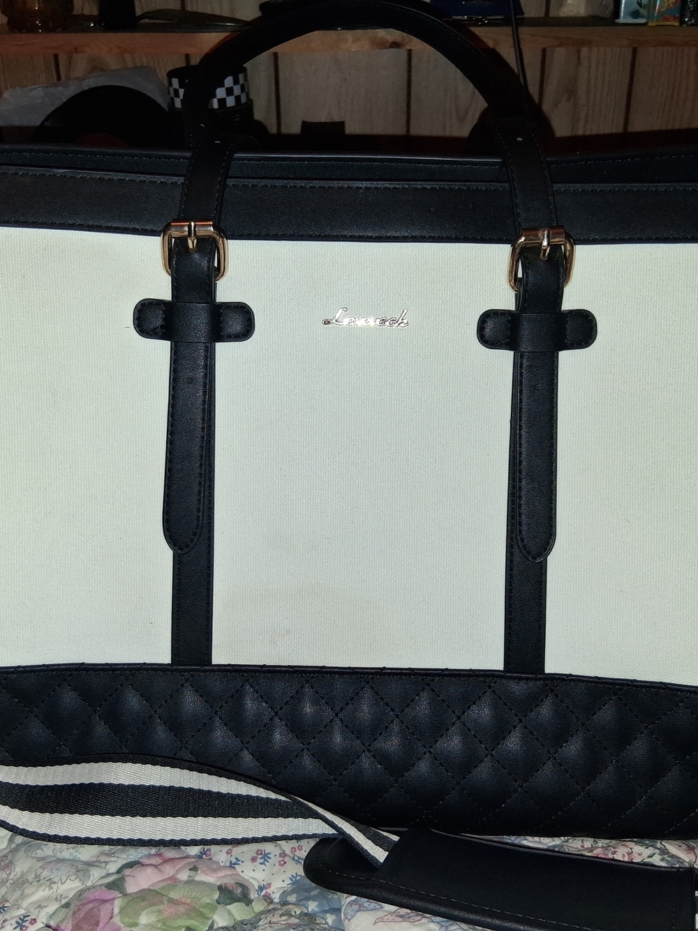 Black and Cream Quilted Tote Bag